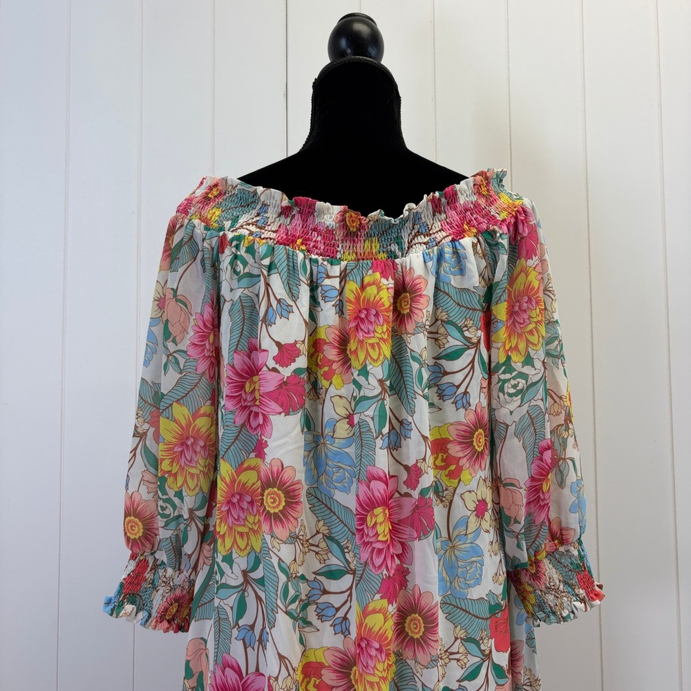 Umgee Boho Floral Cold Shoulder Women Size S Cottage Garden Party Retro Vibes - Picture 9 of 10